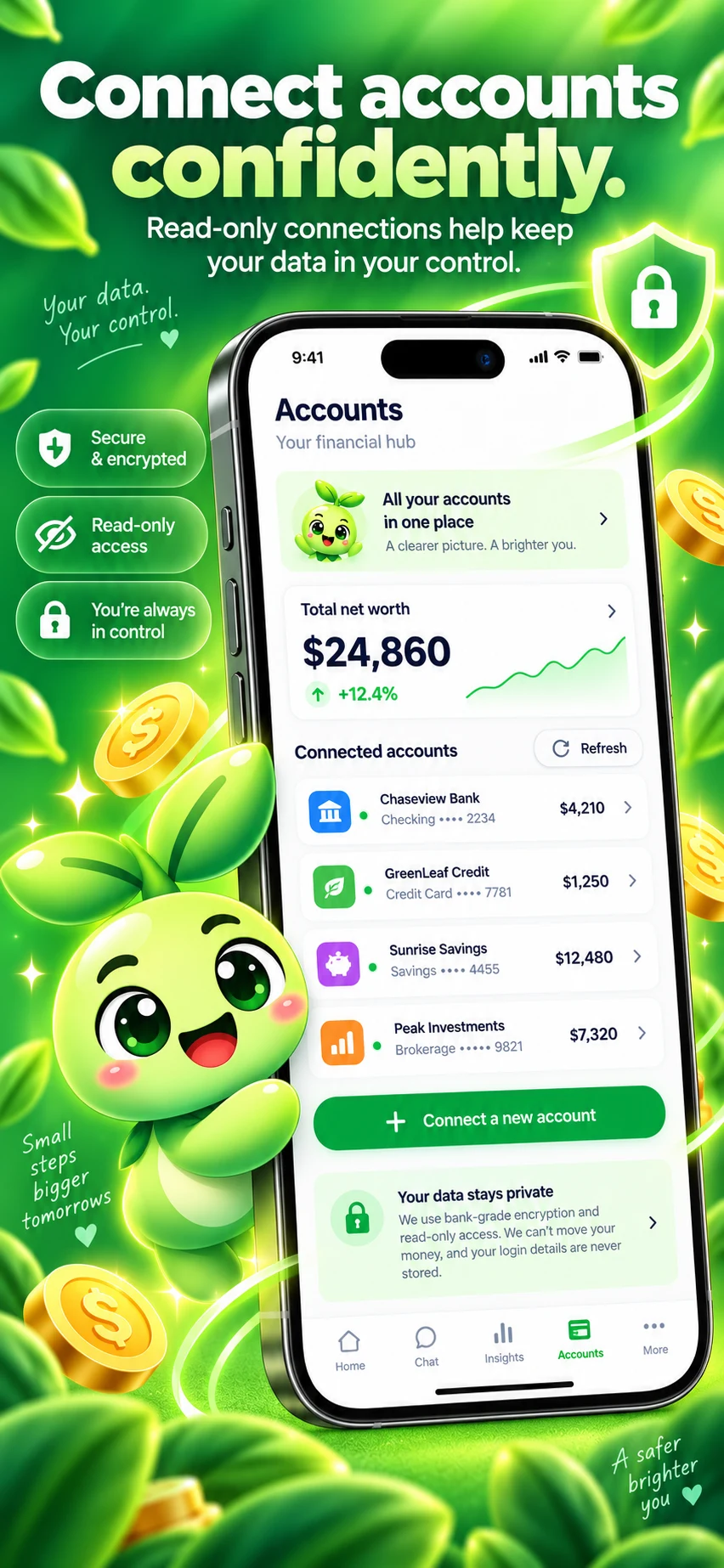 iPhone: Connect accounts confidently.